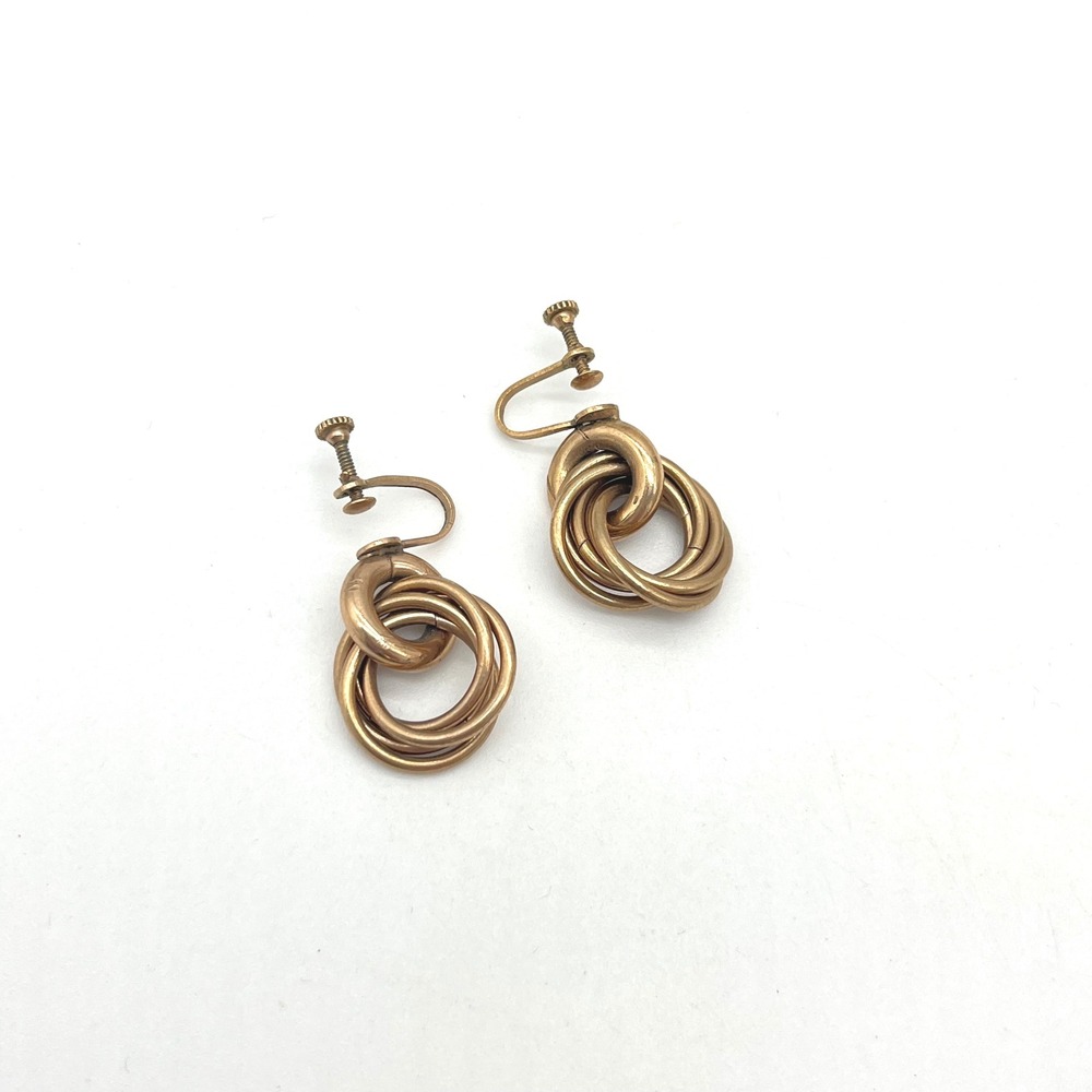 Vintage Gold Tone Interlocking Loop Circle Earrin… - image 1